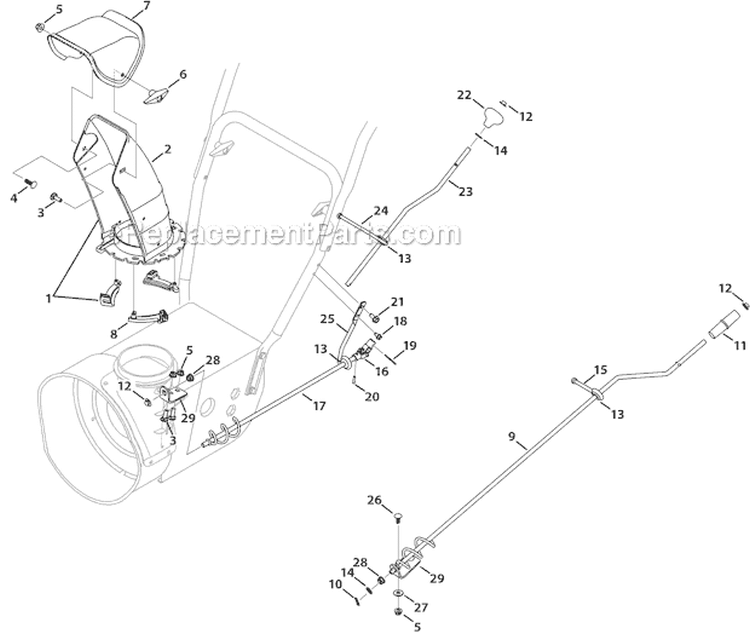 Chute Standard 2-Way Diagram and Parts List for 31AS63EE700 2012 Yard Machines Snow Blower